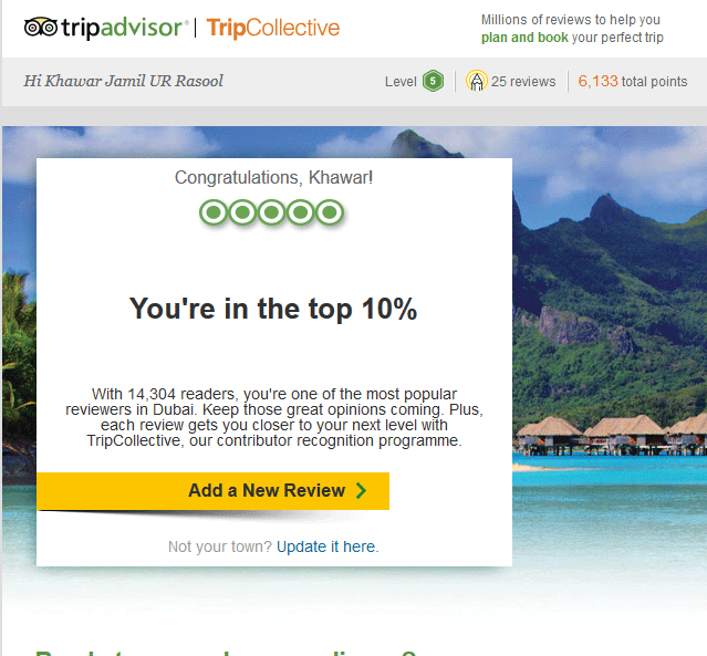 One of the Top 10 reviewvers and Dubai Destination Expert status on TripAdvisor