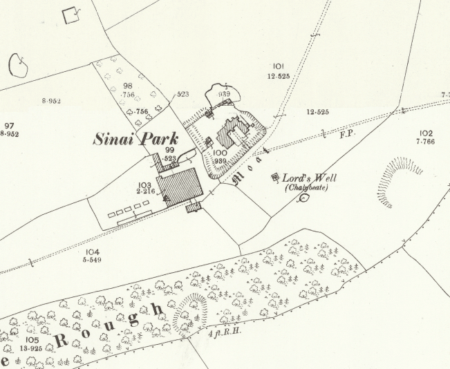 Sinai Park House on a 1892-1914 map, showing the new farm buildings constructed to the west